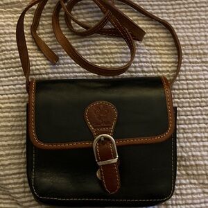 Vera Pelle Italian Leather Black and Brown Crossbody Bag with Suede interior